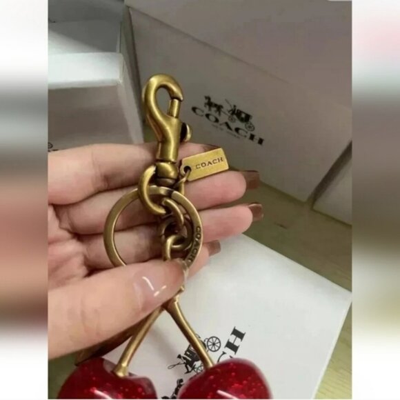 Coach Cherries With Brass Hardware Bag Charm Keychain Holder Retail $175 - Picture 5 of 8